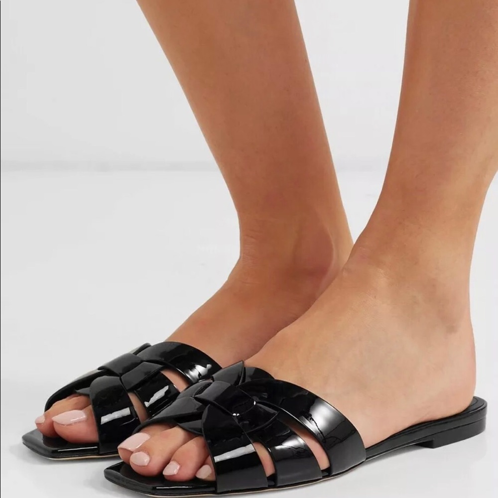 Saint Laurent Nu Pieds woven patent-leather slides